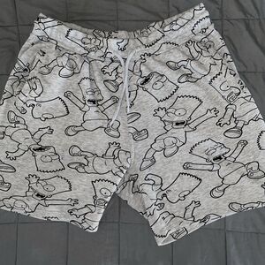 H&M Divided Bart Simpsons All Over Print Men's Fleece Shorts Gray & Black Large